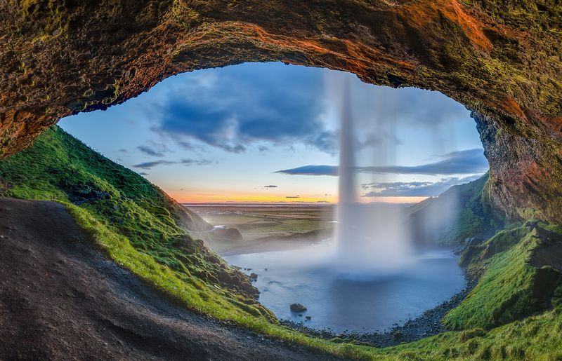 Seljalandsfoss from behind — Iceland, Iceland